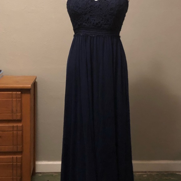 NAVY BLUE LONG DRESS - Picture 4 of 6